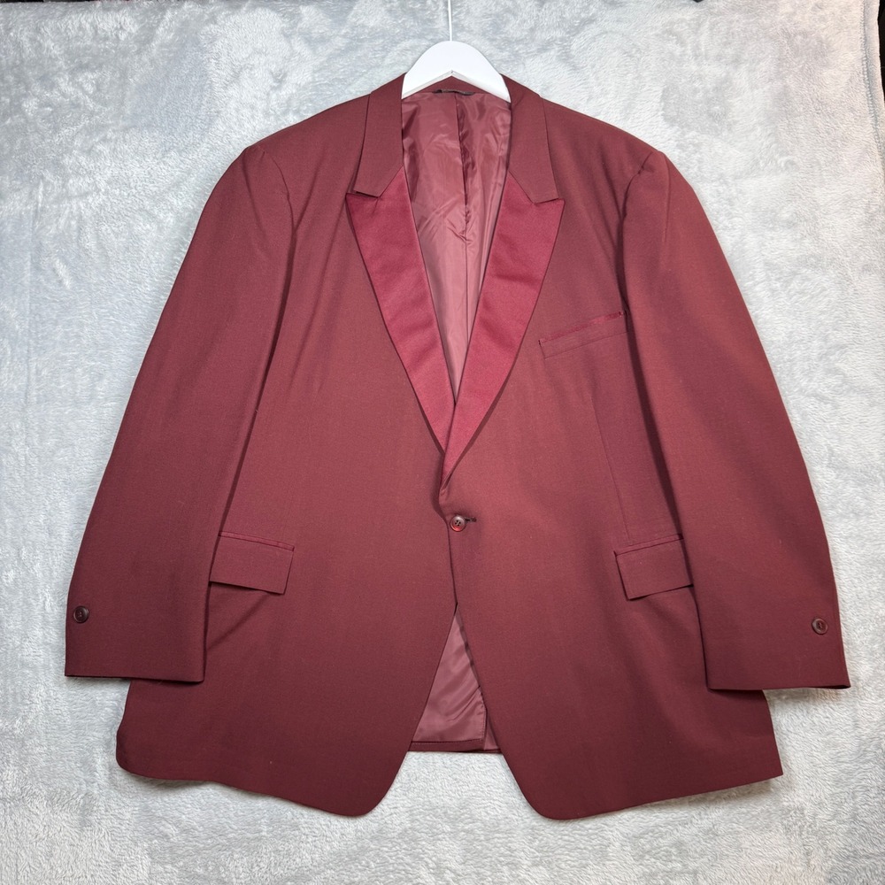 Vintage After Six Tuxedo Jacket Mens 56R Burgundy Peak Lapel Formal Blazer 80s
